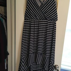 Navy Blue and white striped sleeveless dress